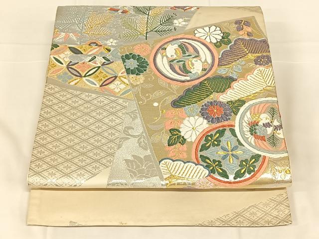 平和屋着物◎六通柄袋帯　唐織　花鳥文　金銀糸　正絹　逸品　AABM9793dk