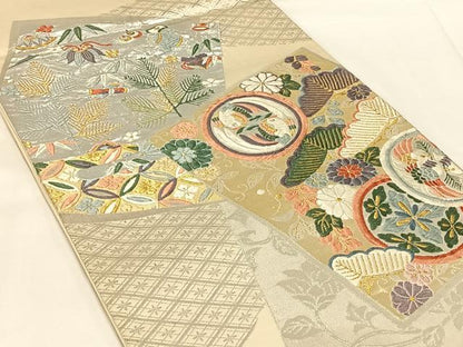 平和屋着物◎六通柄袋帯　唐織　花鳥文　金銀糸　正絹　逸品　AABM9793dk