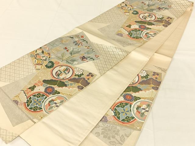 平和屋着物◎六通柄袋帯　唐織　花鳥文　金銀糸　正絹　逸品　AABM9793dk