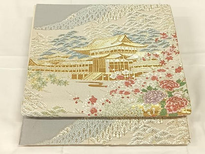 平和屋着物◎六通柄袋帯　唐織　渡橋風景文　金糸　正絹　逸品　AABM9795dk