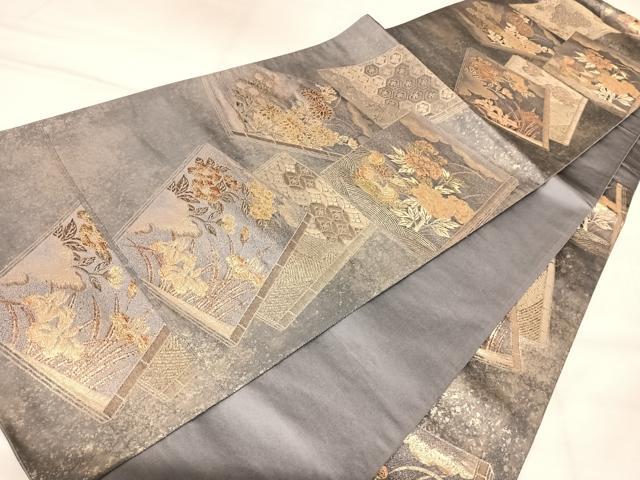平和屋着物◎六通柄袋帯　色紙重ね鴛鴦草花文　金糸　引箔　正絹　逸品　AABM9801yx