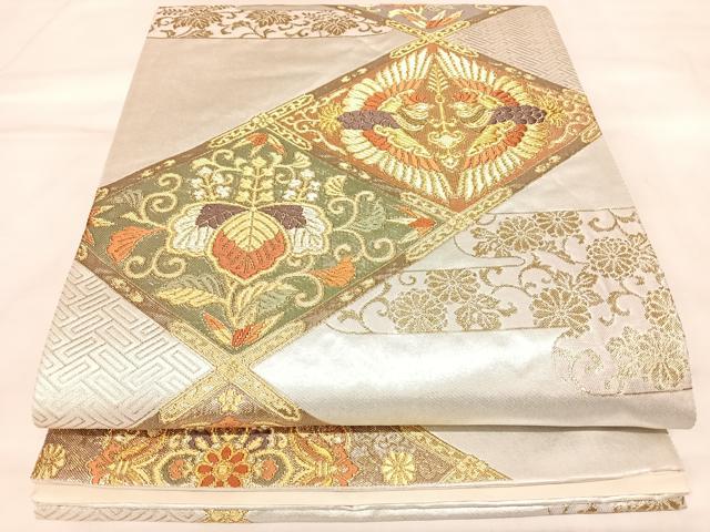 平和屋着物◎六通柄袋帯　唐織　エ霞双鳥宝尽くし花菱文　金銀糸　正絹　逸品　AABM9802yx