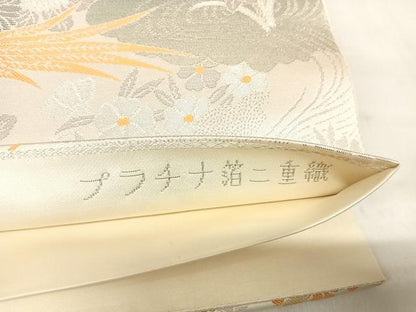 平和屋着物◎六通柄袋帯　桃山花鳥　プラチナ箔二重織　正絹　逸品　AABM9808yx