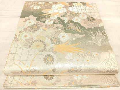 平和屋着物◎六通柄袋帯　桃山花鳥　プラチナ箔二重織　正絹　逸品　AABM9808yx