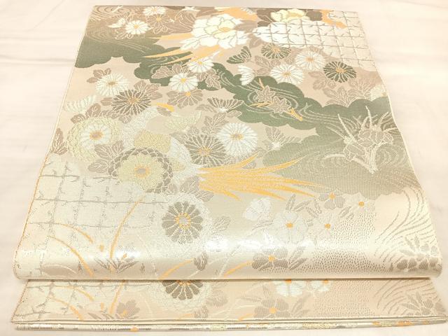 平和屋着物◎六通柄袋帯　桃山花鳥　プラチナ箔二重織　正絹　逸品　AABM9808yx