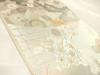 平和屋着物◎六通柄袋帯　桃山花鳥　プラチナ箔二重織　正絹　逸品　AABM9808yx