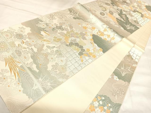 平和屋着物◎六通柄袋帯　桃山花鳥　プラチナ箔二重織　正絹　逸品　AABM9808yx