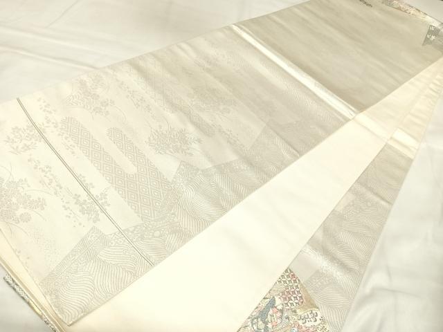 平和屋着物◎太鼓柄袋帯　唐織　扇面取り三十六歌仙図　プラチナ箔　正絹　逸品　AABM9810yx