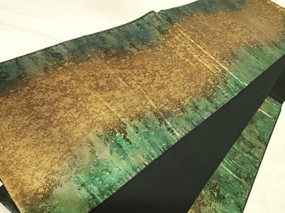 平和屋着物◎六通柄袋帯　霞文　金糸　引箔　正絹　逸品　AABM9811yx