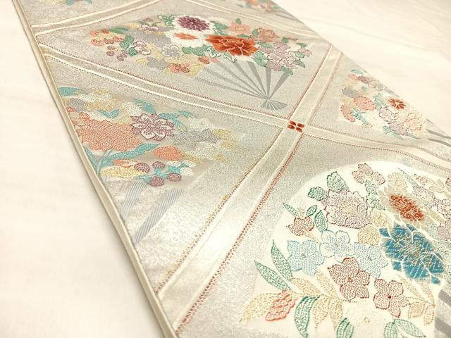 平和屋着物◎六通柄袋帯　唐織　扇面佐賀良　金銀糸　正絹　逸品　AABM9812yx