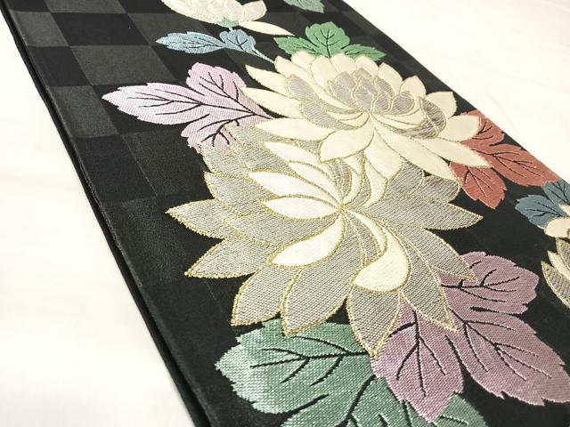 平和屋着物◎六通柄袋帯　唐織　舞花文　黒地　金銀糸　正絹　逸品　AABM9815yx