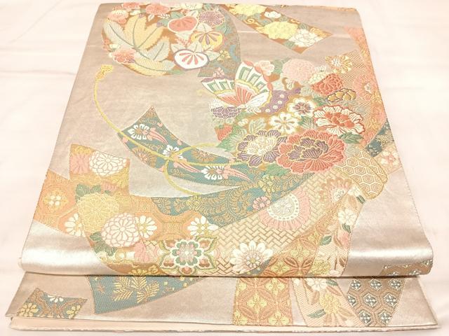 平和屋着物◎六通柄袋帯　唐織　花熨斗文　金銀糸　正絹　逸品　AABM9817yx