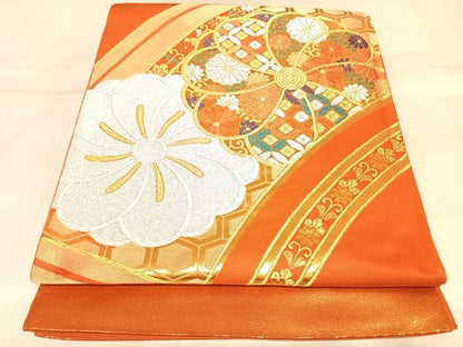 平和屋着物◎西陣　六通柄袋帯　唐織　亀甲七宝花唐草文　金銀糸　正絹　逸品　AABM9822yx