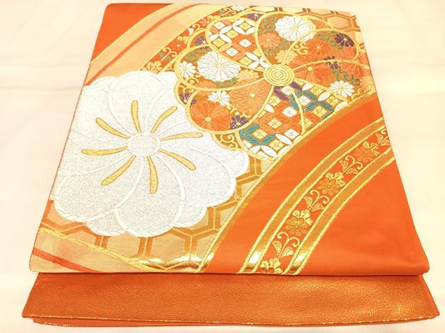 平和屋着物◎西陣　六通柄袋帯　唐織　亀甲七宝花唐草文　金銀糸　正絹　逸品　AABM9822yx