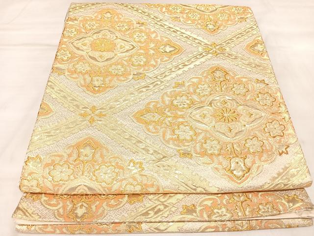 平和屋着物◎六通柄袋帯　花菱文　金糸　正絹　逸品　AABM9826yx