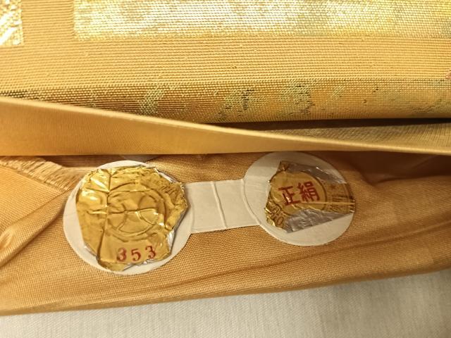 平和屋着物◎西陣　高島織物　太鼓柄袋帯　唐織　横段陶器文　本漆箔金　正絹　逸品　AABM9830yx