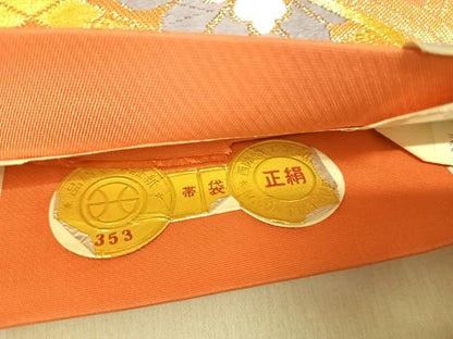 平和屋着物◎西陣　高島織物謹製　六通柄袋帯　唐織　蒔絵扇面　金銀糸　正絹　逸品　未使用　AABM9831yx