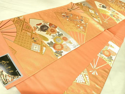 平和屋着物◎西陣　高島織物謹製　六通柄袋帯　唐織　蒔絵扇面　金銀糸　正絹　逸品　未使用　AABM9831yx
