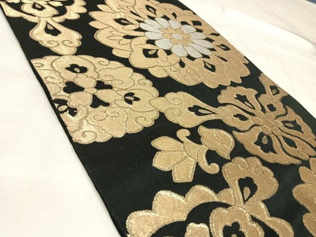平和屋着物◎六通柄袋帯　舞花文　黒地　金銀糸　正絹　逸品　AABM9833yx