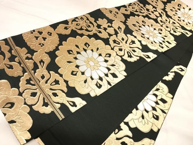 平和屋着物◎六通柄袋帯　舞花文　黒地　金銀糸　正絹　逸品　AABM9833yx
