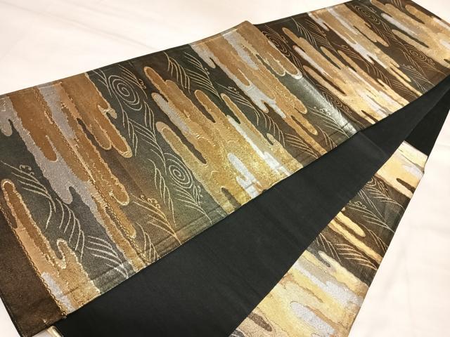 平和屋着物◎六通柄袋帯　エ霞遠山流水文　金銀糸　正絹　逸品　AABM9835yx