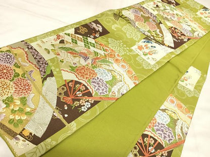 平和屋着物◎六通柄袋帯　唐織　扇面鳳凰吉祥花文　金銀糸　正絹　逸品　AABM9837yx