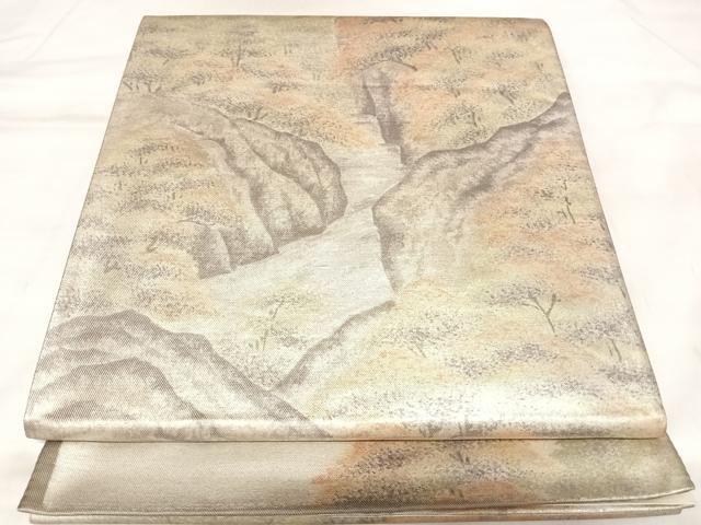 平和屋着物◎六通柄袋帯　樹林風景文　銀糸　正絹　逸品　AABM9838yx