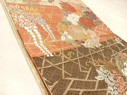 平和屋着物◎佐賀錦　六通柄袋帯　唐織　能衣花丸文　金糸　正絹　逸品　AABM9839yx