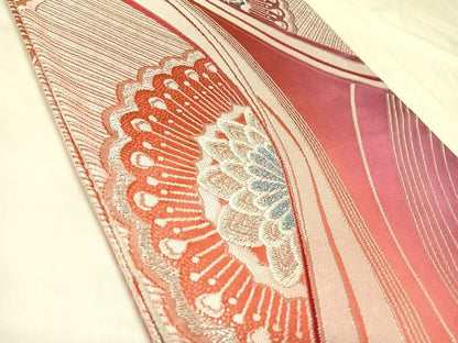 平和屋着物◎両面全通柄袋帯　孔雀羽文　銀糸　正絹　逸品　AABM9840yx