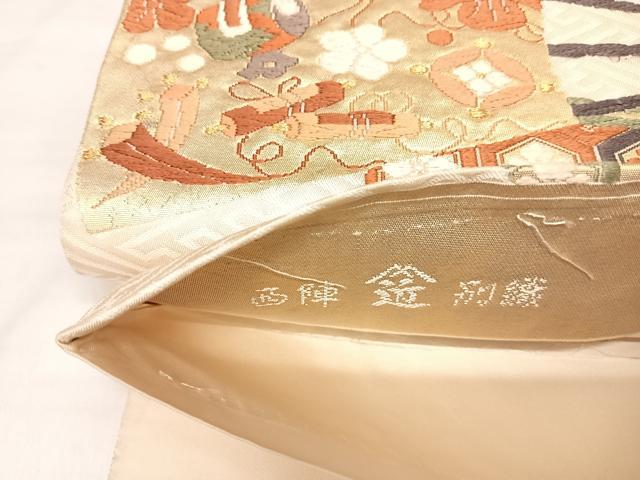 平和屋着物◎西陣　小森織物謹製　六通柄袋帯　唐織　扇面吉祥宝尽くし　金糸　正絹　逸品　AABM9843yx