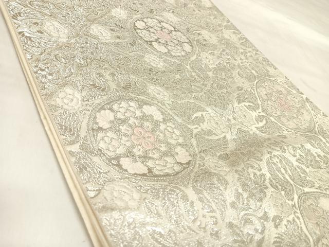 平和屋着物◎六通柄袋帯　唐織　花丸菱文　銀糸　正絹　逸品　AABM9845yx