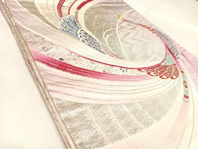 平和屋着物◎両面全通柄袋帯　唐織　孔雀花羽文　金銀糸　正絹　逸品　AABM9848yx