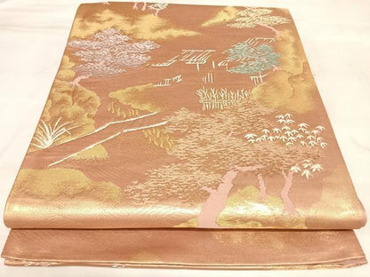 平和屋着物◎六通柄袋帯　唐織　風景文　金糸　正絹　逸品　AABM9851yx