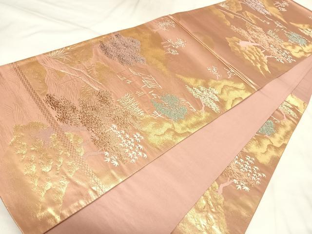 平和屋着物◎六通柄袋帯　唐織　風景文　金糸　正絹　逸品　AABM9851yx