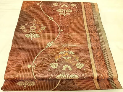 平和屋着物◎本場筑前博多織　八寸名古屋帯　立涌花文　花間道　金糸　正絹　逸品　AABM9856yx