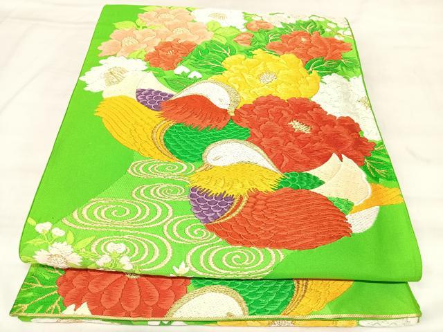 平和屋着物◎六通柄袋帯　唐織　鴛鴦花文　金糸　正絹　逸品　AABM9859yx