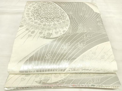 平和屋着物◎両面六通柄袋帯　孔雀羽文　銀糸　正絹　逸品　AABM9864yx