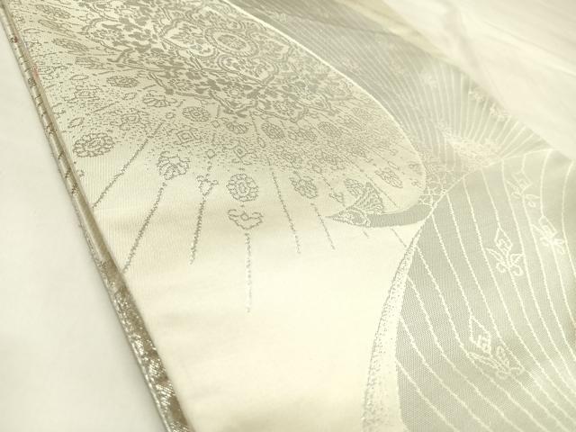 平和屋着物◎両面六通柄袋帯　孔雀羽文　銀糸　正絹　逸品　AABM9864yx