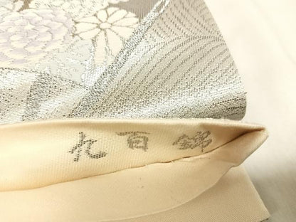 平和屋着物◎六通柄袋帯　唐織　扇面吉祥花文　九百錦　プラチナ二重箔　正絹　逸品　AABM9865yx