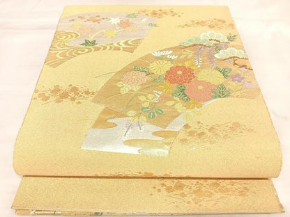 平和屋着物◎綴れ　太鼓柄袋帯　地紙草花文　金銀糸　正絹　逸品　AABM9869yx