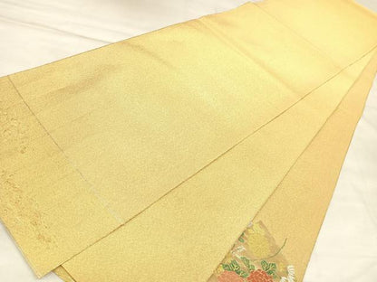 平和屋着物◎綴れ　太鼓柄袋帯　地紙草花文　金銀糸　正絹　逸品　AABM9869yx