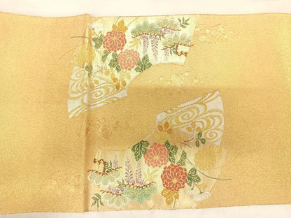 平和屋着物◎綴れ　太鼓柄袋帯　地紙草花文　金銀糸　正絹　逸品　AABM9869yx