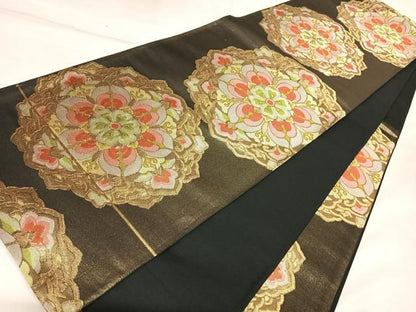 平和屋着物◎六通柄袋帯　正倉院花文　金糸　正絹　逸品　AABM9873yx