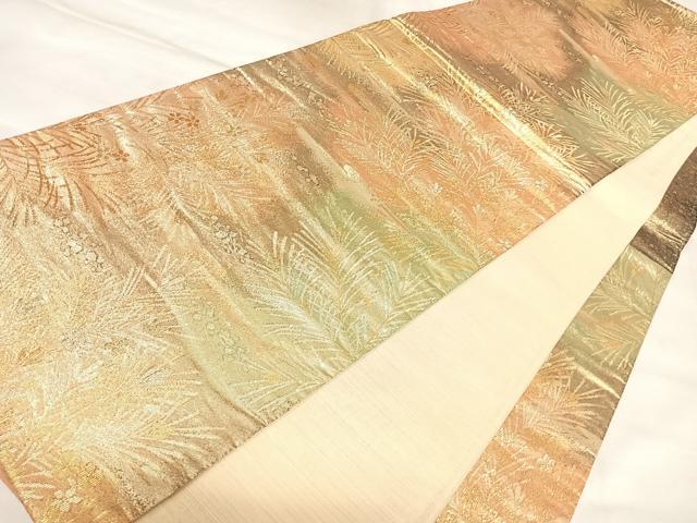 平和屋着物◎六通柄袋帯　エ霞草花文　金彩　正絹　逸品　AABM9879yx