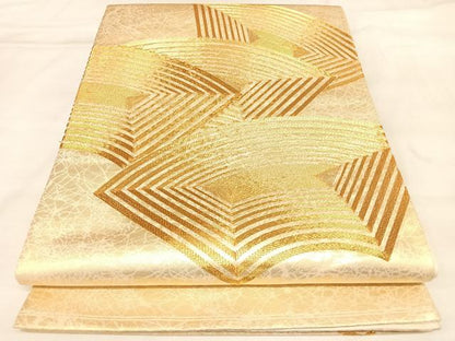 平和屋着物◎太鼓柄袋帯　駒刺繍　地紙重ね文　金糸　正絹　逸品　AABM9895yx