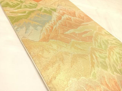 平和屋着物◎六通柄袋帯　雲取り遠山文　金糸　正絹　逸品　AABM9897yx
