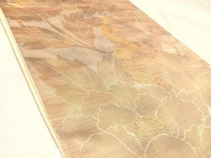 平和屋着物◎六通柄袋帯　孔雀花文　金糸　引箔　正絹　逸品　AABM9908yx