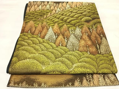 平和屋着物◎六通柄袋帯　雲取り樹林文　金糸　正絹　逸品　AABM9927yx