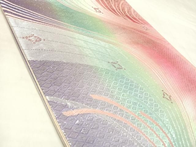 平和屋着物◎六通柄袋帯　唐織　流水文　銀糸　正絹　逸品　AABM9930yx