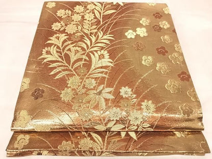 平和屋着物◎全通柄袋帯　道長草花文　金糸　正絹　逸品　AABM9935yx